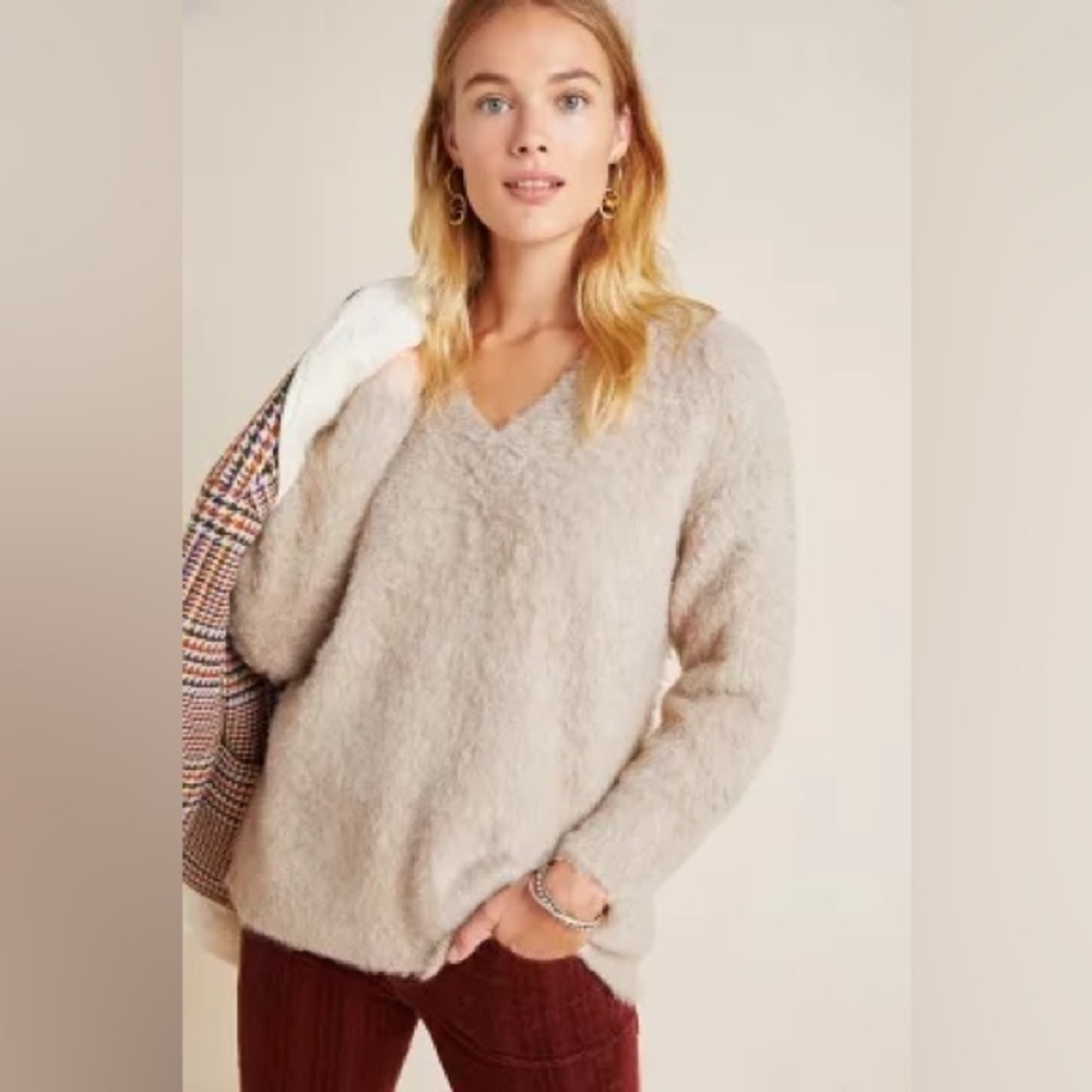 By Anthropologie Simone Sweater Oatmeal Merino Wool Alpaca Blend XS Oversized